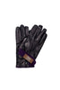 Luc navy lambskin gloves with purple cashmere cuff lining and three-point stitching, palm view