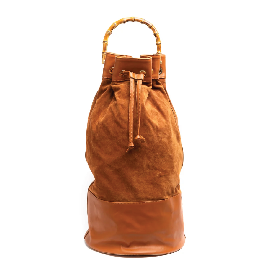 ATLAS Caramel Suede & Leather Sailor Bag w/ Bamboo Handle