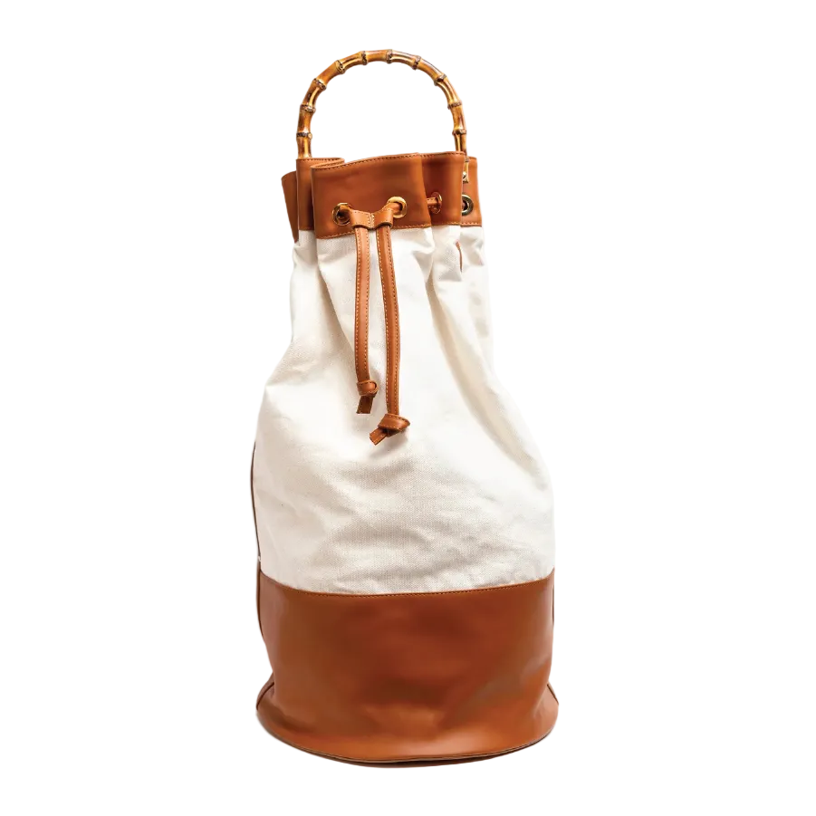 ATLAS Double Canvas & Caramel Leather Sailor Bag w/ Bamboo Handle