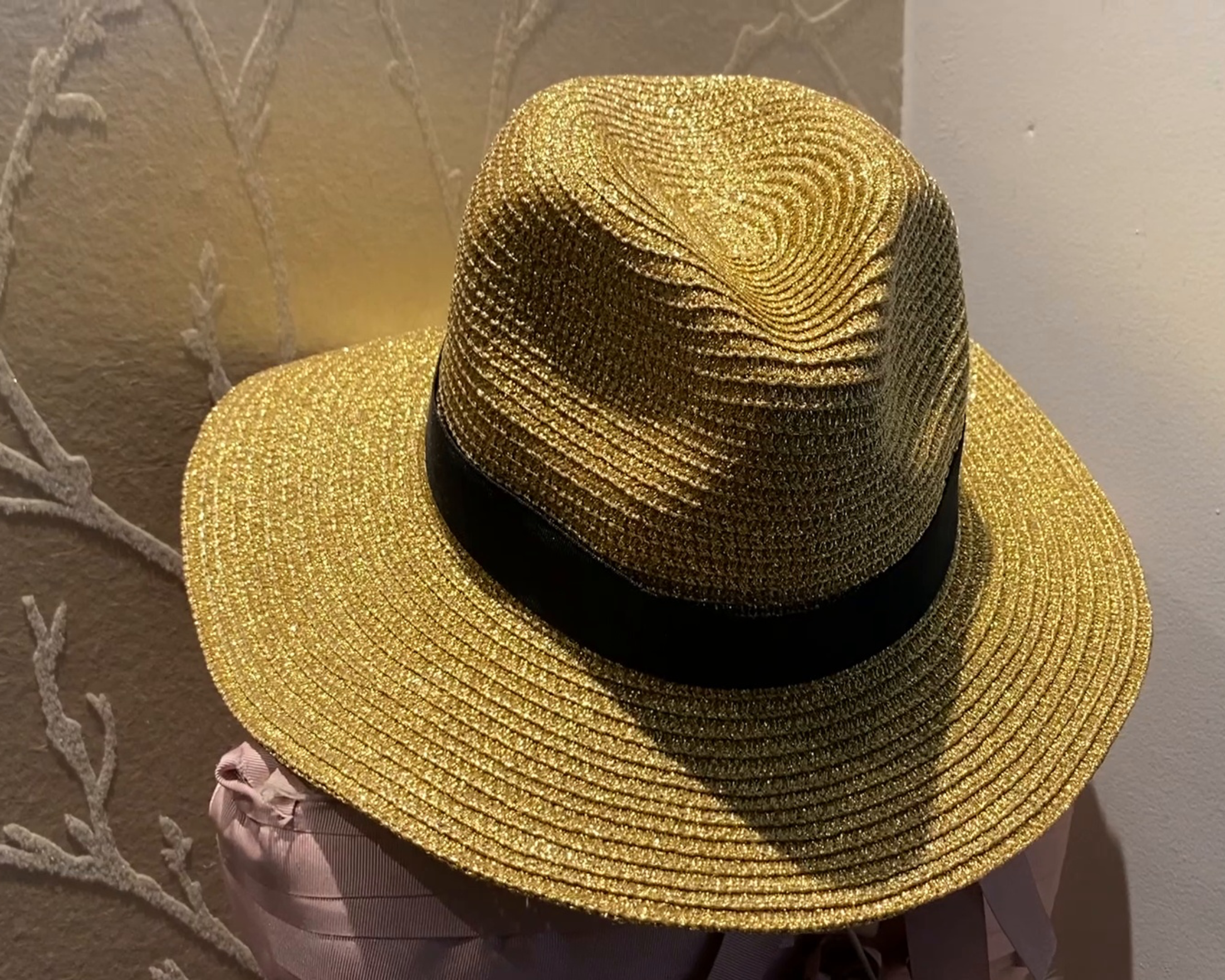 Solène Gold Shimmer Fedora, front view on white background