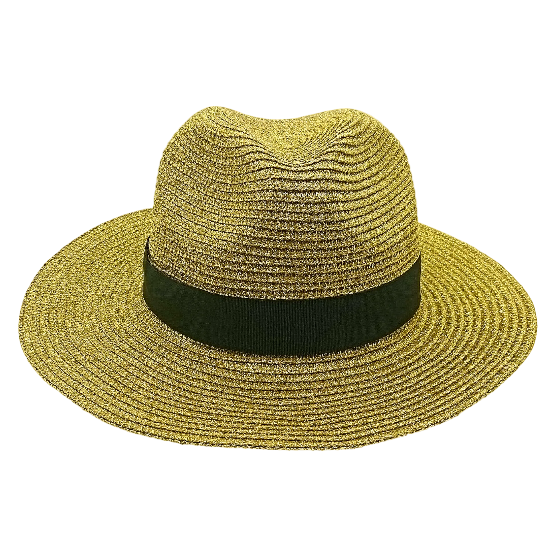 Solène Gold Shimmer Fedora, front view on white background
