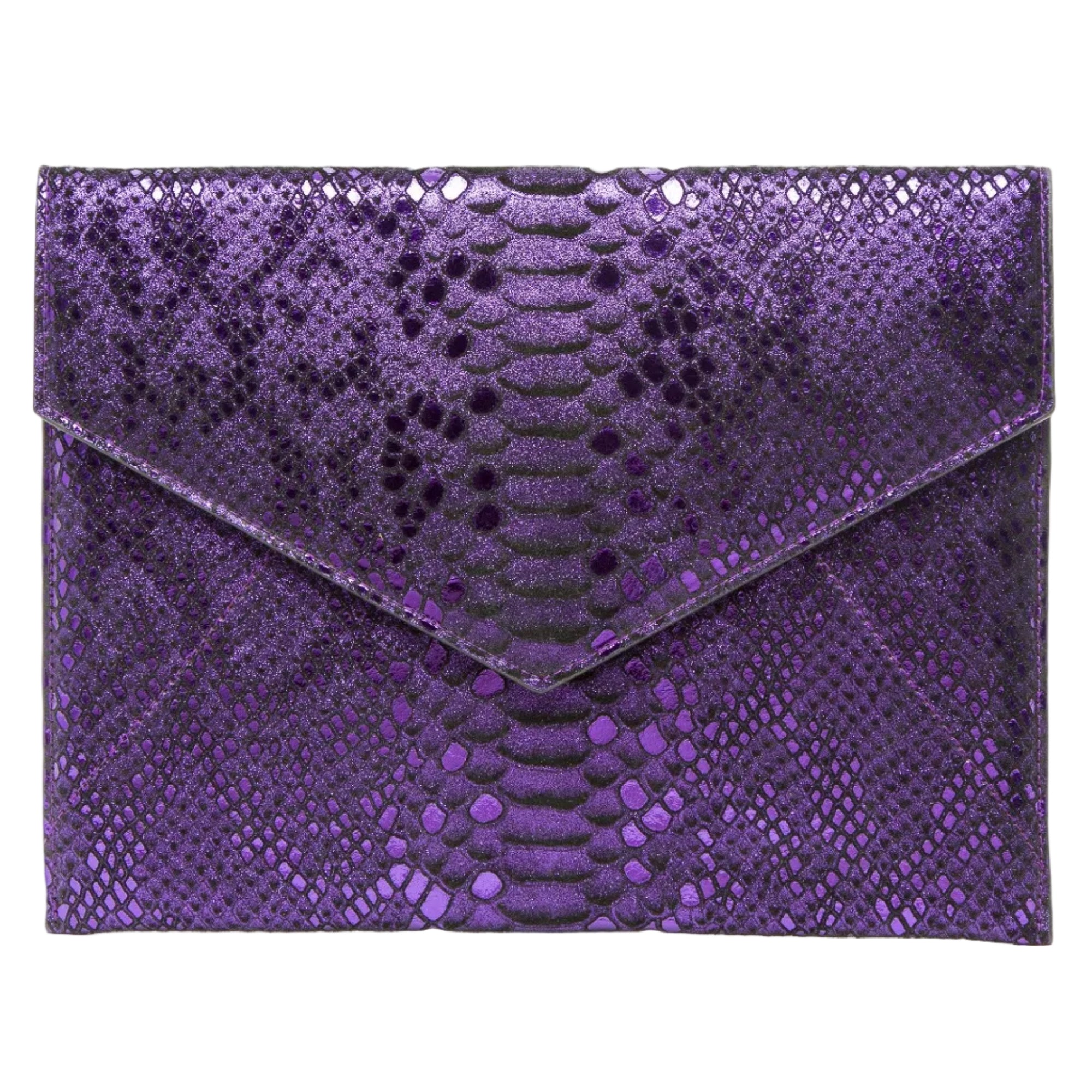 Vesper Envelope Clutch/Amethyst Metallic Snakeskin Embossed