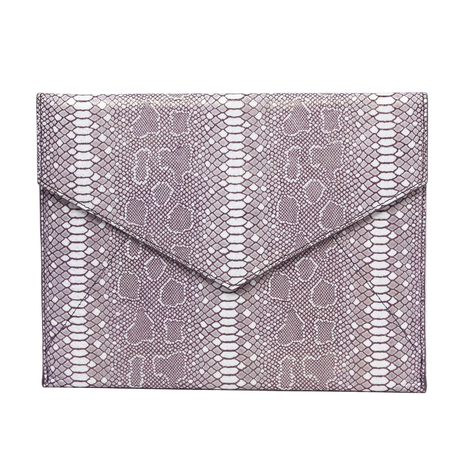 Vesper magenta snakeskin-embossed (python) leather envelope clutch, front view