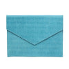Vesper turquoise basketweave-embossed leather envelope clutch, front view