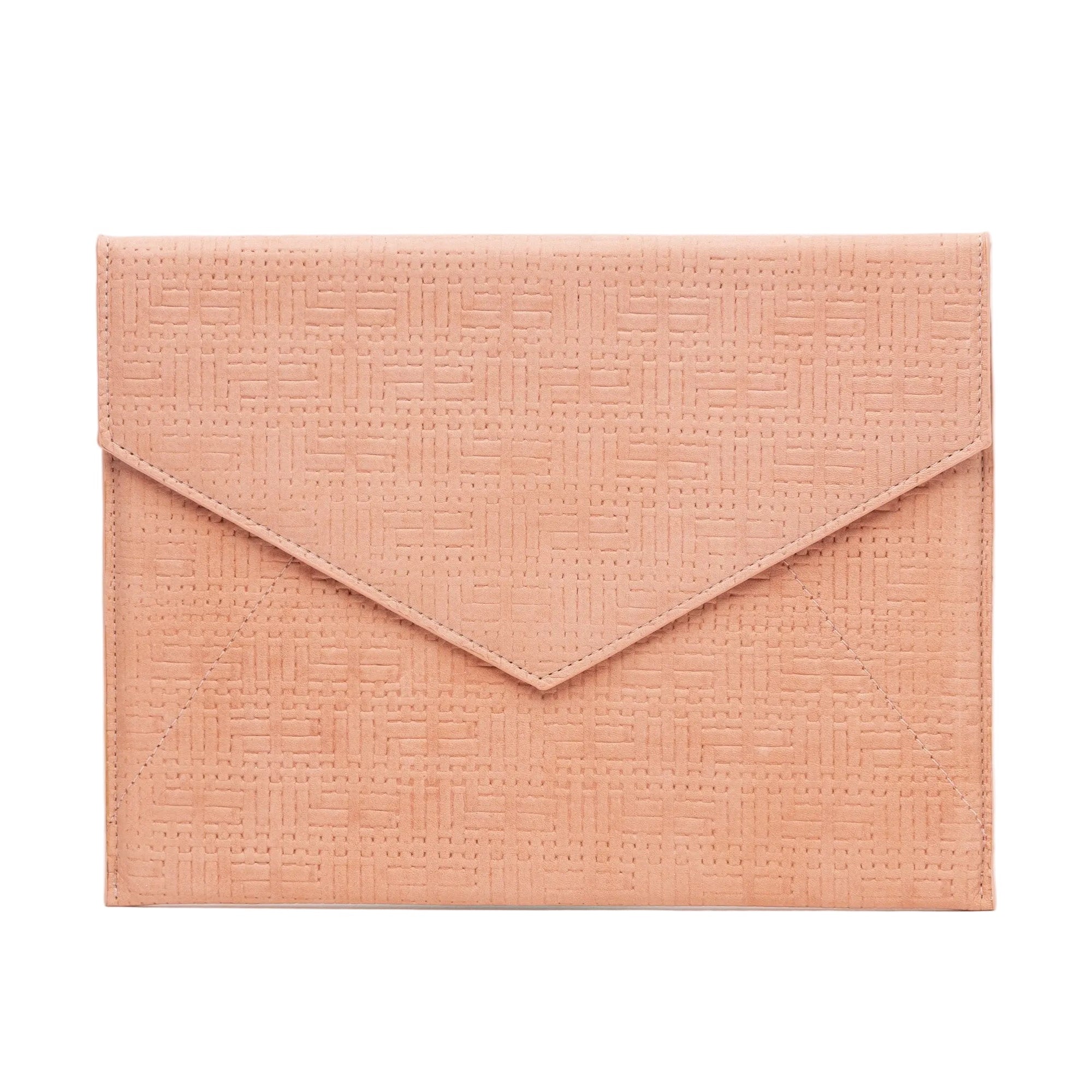 Vesper apricot basketweave-embossed leather envelope clutch, front view