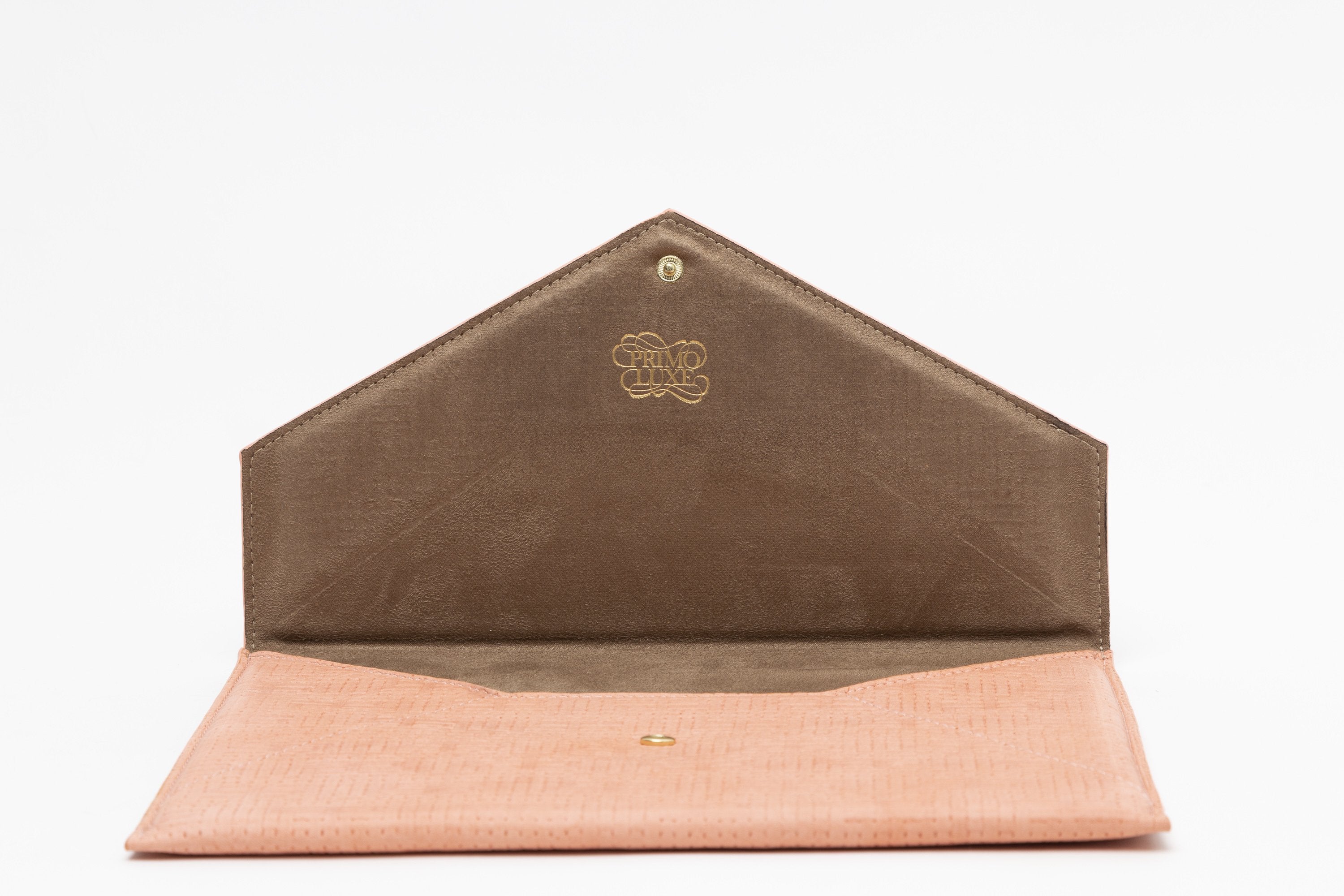 Vesper apricot basketweave-embossed leather envelope clutch, front view