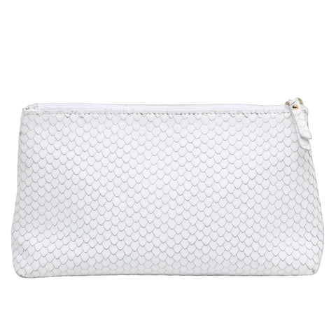 Vesper white snakeskin-embossed (cobra) leather makeup case, front view