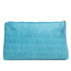 Vesper turquoise basketweave-embossed leather makeup case, front view