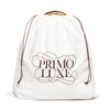 Ines canvas and leather bucket tote bag with round bamboo handle, front view