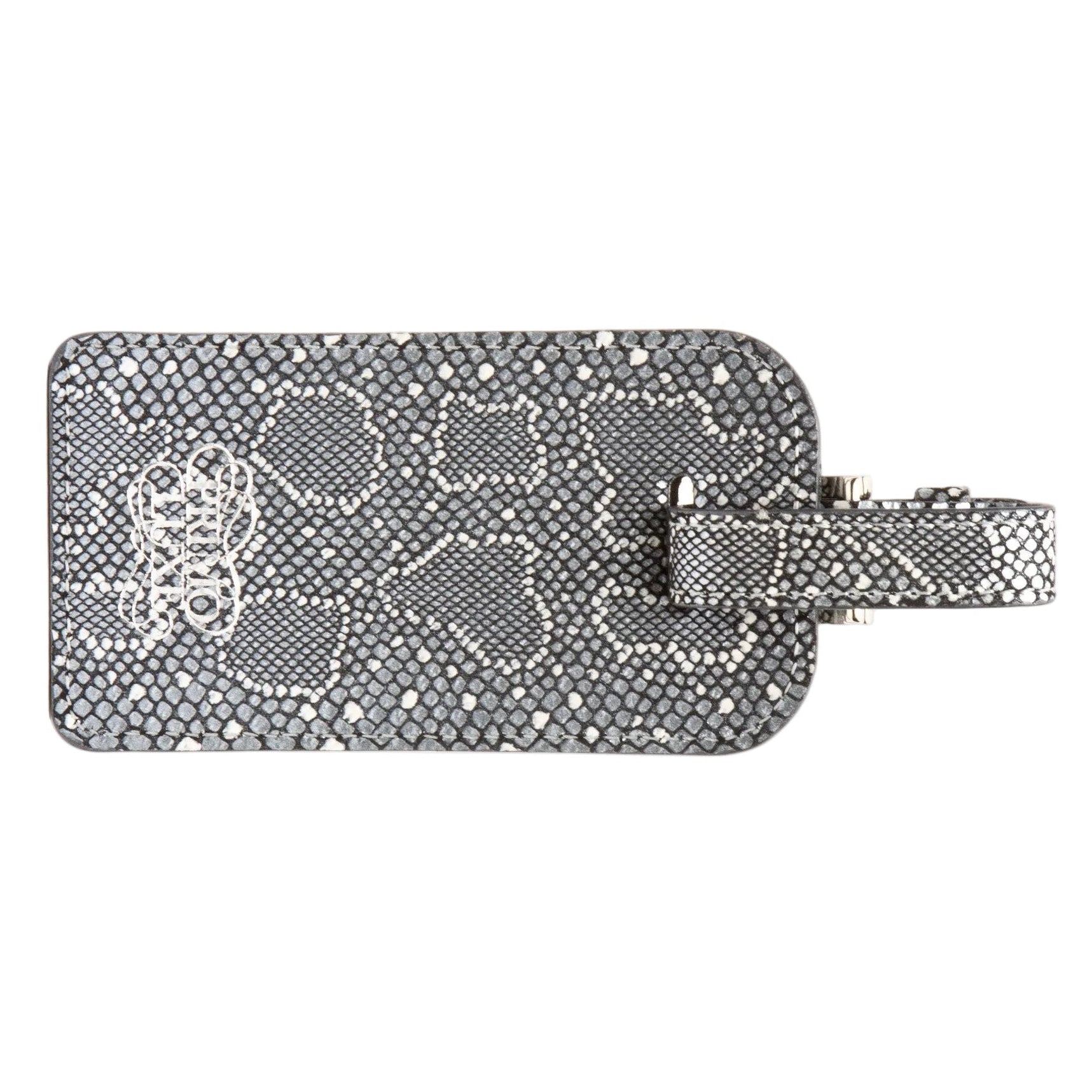 Vesper blue snakeskin (python) embossed leather luggage tag with buckle strap