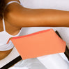 Vesper apricot basketweave-embossed leather makeup case, front view