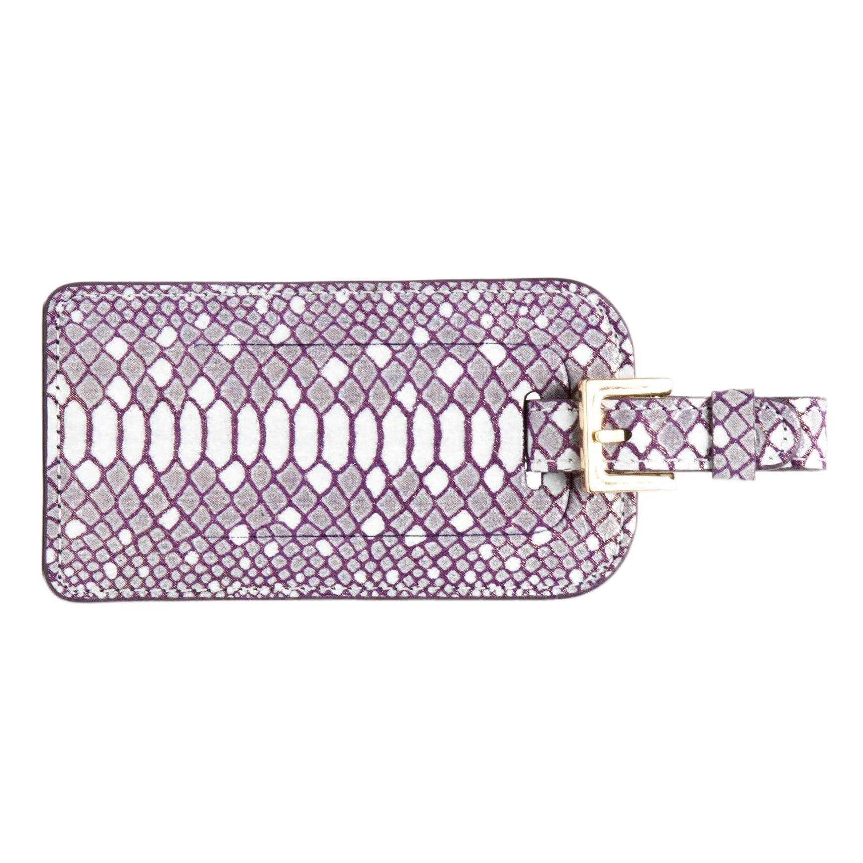 Vesper magenta snakeskin (python) embossed leather luggage tag with buckle strap